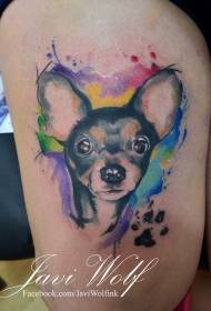 Thigh puppy portrait watercolor style tattoo pattern