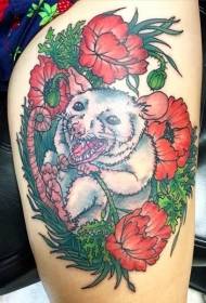 Leg color white rat in poppies tattoo pattern