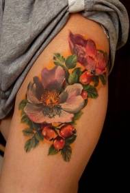 Realistic colorful floral tattoo pattern on the legs