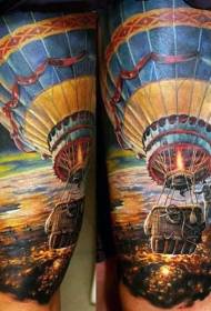 Thigh high-painted ornate flying hot air balloon tattoo pattern