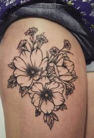 Mga binti nakakatawa itim na balangkas ng pattern ng floral tattoo