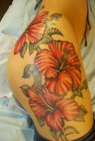 Leg color sexy big orange flower tattoo pattern