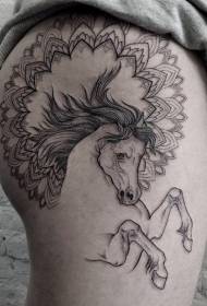 Thigh Sepul painted horse combined with ornamental floral tattoo pattern