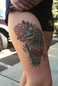 Leg color crow and wolf tattoo picture