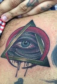 Leg color mysterious pyramid with red moon tattoo