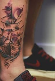 Male minimalist legs black brown boat tattoo pattern
