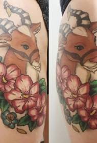 Schoolgirl thighs painted gradient simple lines plant flowers and small animal deer tattoo pictures