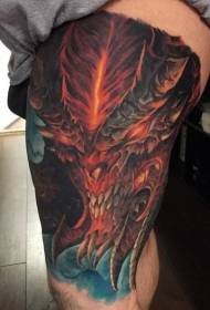 Thigh illustration style colorful fantasy demon tattoo pattern