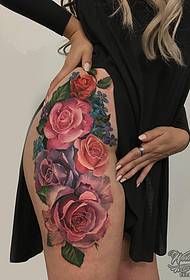 Female thigh school vivid and realistic rose tattoo pattern