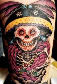 Mexican style clown skull tattoo pattern
