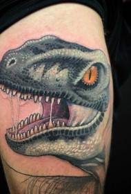 Thigh new school colored evil dinosaur tattoo pattern