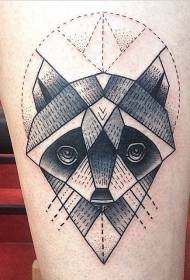 Thigh black sting line raccoon tattoo pattern
