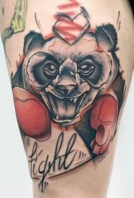 Colorful panda boxer tattoo in leg illustration style