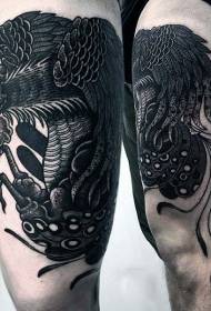 Thigh black and white funny cock tattoo pattern