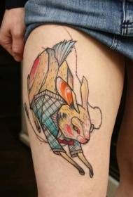 Thigh old school cartoon color rabbit tattoo pattern