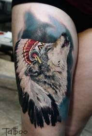 Leg color real photo indian wolf tattoo pattern