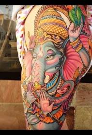 太もも明るい偉大なインドインド象神タトゥーパターン