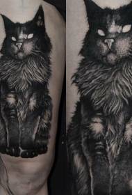 허벅지 가시 스타일 악마 큰 검은 고양이 문신 패턴