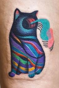 अचूक शैलीतील रंगीबेरंगी मांजरीचे टॅटू नमुना