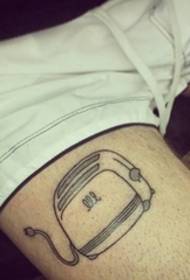 A cute minimalist style toaster tattoo picture on the thigh