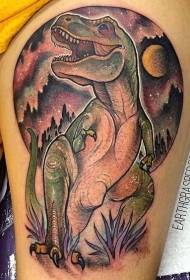 Thigh new school color dinosaur tattoo pattern