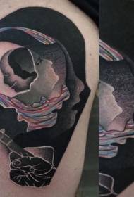 Сюрреалистикалық стильдегі түсті портреттік тату-сурет