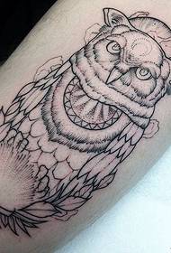 Butina, evropska i američka sova, šljokasta linija, uzorak tetovaže