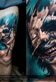 Leg color portrait of creepy zombie woman tattoo