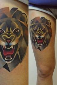 Female legs color roaring lion tattoo pattern