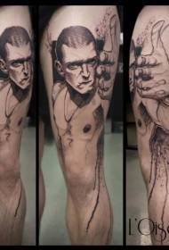 Stehenní skica styl černý gangster mužské tetování vzor