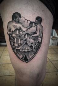 Leg black gray circus boxer tattoo pattern