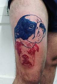 Нога красочный рисунок портрета щенка тату