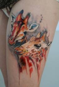 Legs natural illustration style colorful giraffe couple tattoo