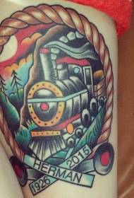 Old style colorful locomotive with letter tattoo