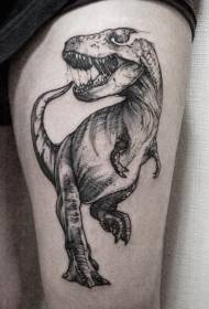 Modello di tatuaggio dinosauro stile incisione coscia moda nero