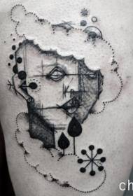 Surreal style black man portrait symbol tattoo pattern