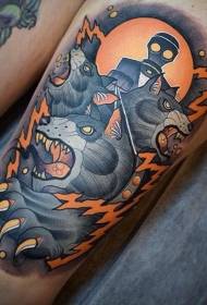 Leg color old school mysterious wolf tattoo pattern