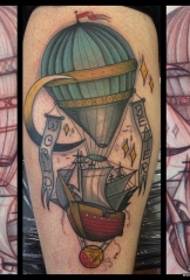 European and American thigh hot air balloon sailing combination tattoo pattern