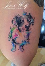 Thigh color splash dog tattoo pattern