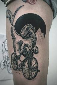 Incredible engraving style dinosaur cycling tattoo pattern