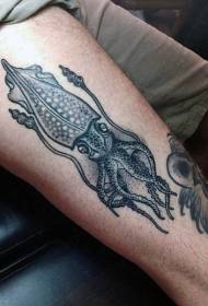 Utsøkt svartgrått blekksprut tatoveringsmønster på låret
