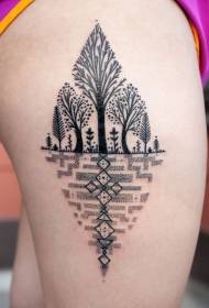 Племенски стил црна и бела убодна шума геометриска шема на тетоважи