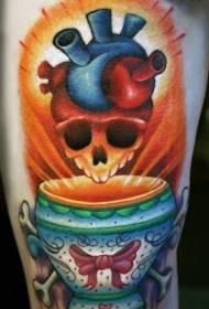 Leg illustration style colorful cup with skull tattoo