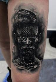 Thigh impressive black woman with snake combined tattoo pattern