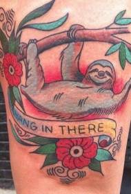 Leg color sloth with letter tattoo pattern