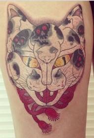 Thigh colored mysterious cat tattoo pattern