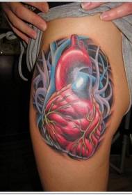 Motivo per tatuaggi cuore new school colorato coscia