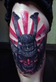 Tsarin tsufa na Asiya mai launi mai launi samurai mask tattoo