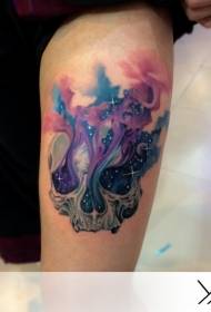 Dij prachtige kleurige skull smoke tattoo patroan