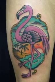 Leg color pink flamingo tattoo picture
